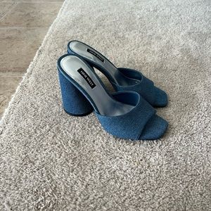 Nine West Excit Denim Heeled Slide Mules